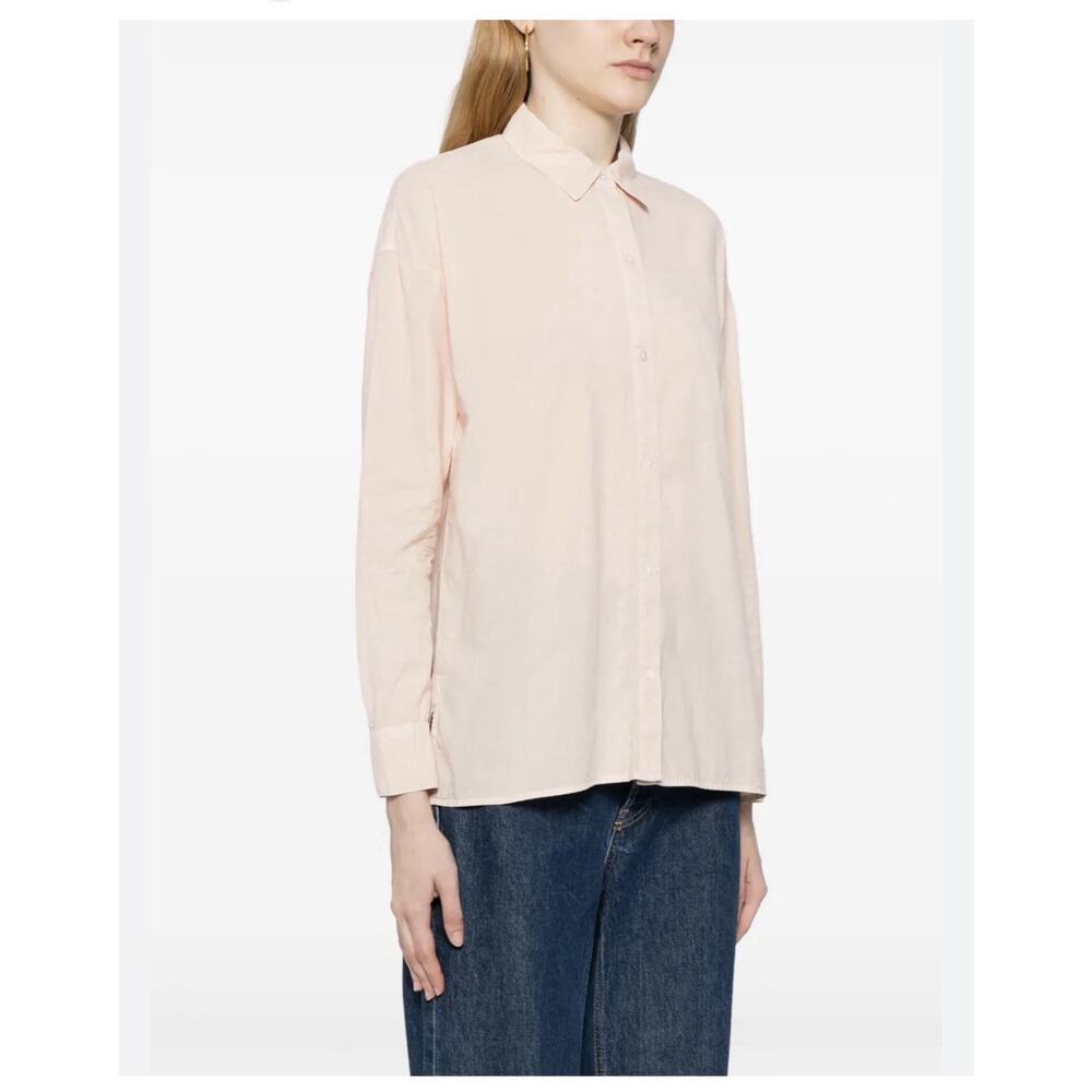 James Perse Women’s Spread Collar Sz 3/L Poplin Shirt Button Front Long Slv Pink